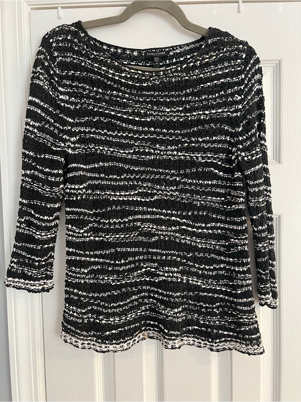 Eileen Fisher Black & White Cotton Tape  Knit Top